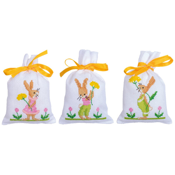 Vervaco herbal bags counted cross stitch kit "Eastern rabbits" Set of 3, 8x12cm, DIY