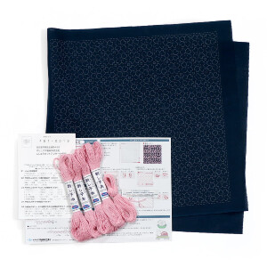 Olympus stamped Hitomezashi Sashiko stitch kit "Hana Fukin Cherry Blossom", 33x33cm, Original from Japan