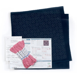 Olympus stamped Hitomezashi Sashiko stitch kit "Hana Fukin Marguerite", 33x33cm, Original from Japan