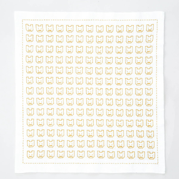 Olympus stamped Hitomezashi Sashiko stitch kit "Hana Fukin Bears", 34x34cm, Original from Japan