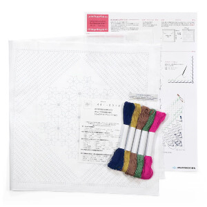 Olympus stamped Hitomezashi Kugurizashi Sashiko stitch kit "Hana Fukin Nadeshiko", 34x34cm, Original from Japan