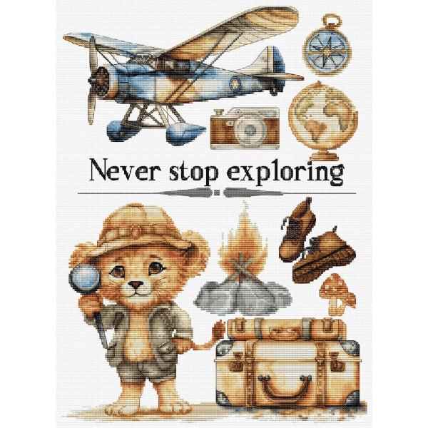 Kit de punto de cruz contado Luca-S "Never Stop Exploring", 25x35cm