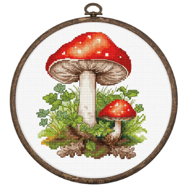 Luca-S counted cross stitch kit with hoop "Amanita Muscaria", 11x13cm, DIY