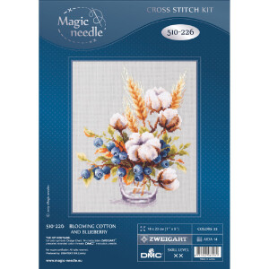 Magic Needle Zweigart Edition Kreuzstich Stickpackung "Blühende Baumwolle und Blaubeere", Zählmuster, 18x23cm
