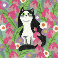 Набор для вышивания счетным крестом Heritage Aida "Черно-белый кот", CZBW1694, 25,5x25,5 см.