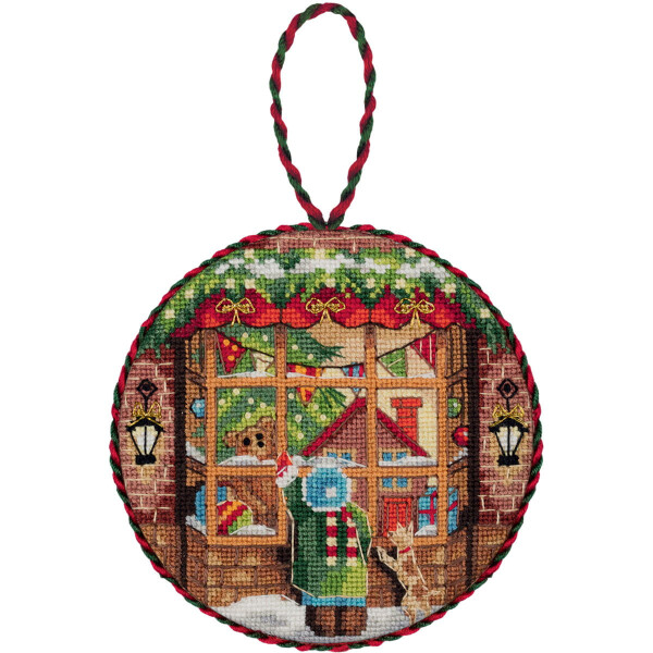 Panna kit de punto de cruz contado "Adorno navideño. Ventana con regalos", 8,5x8,5cm