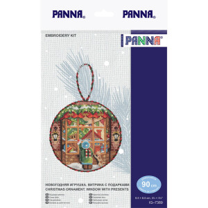 Panna counted cross stitch kit "Christmas ornament. Window with Presents", 8,5x8,5cm, DIY