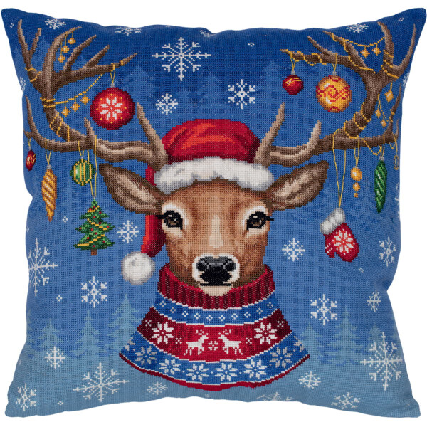 Набор для вышивания подушек крестом Panna "Рождественский олень", 40x40 см