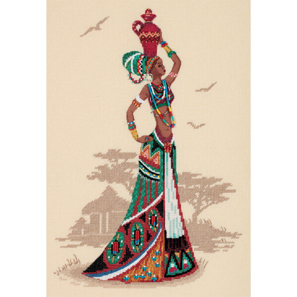 Kit de punto de cruz contado Panna "Serie Dorada. Mujeres del mundo. África", 26,5x38cm