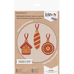 Klart counted cross stitch kit "Christmas Ornaments. Gift From Childhood. Set of 3", ca. 8x8cm, DIY