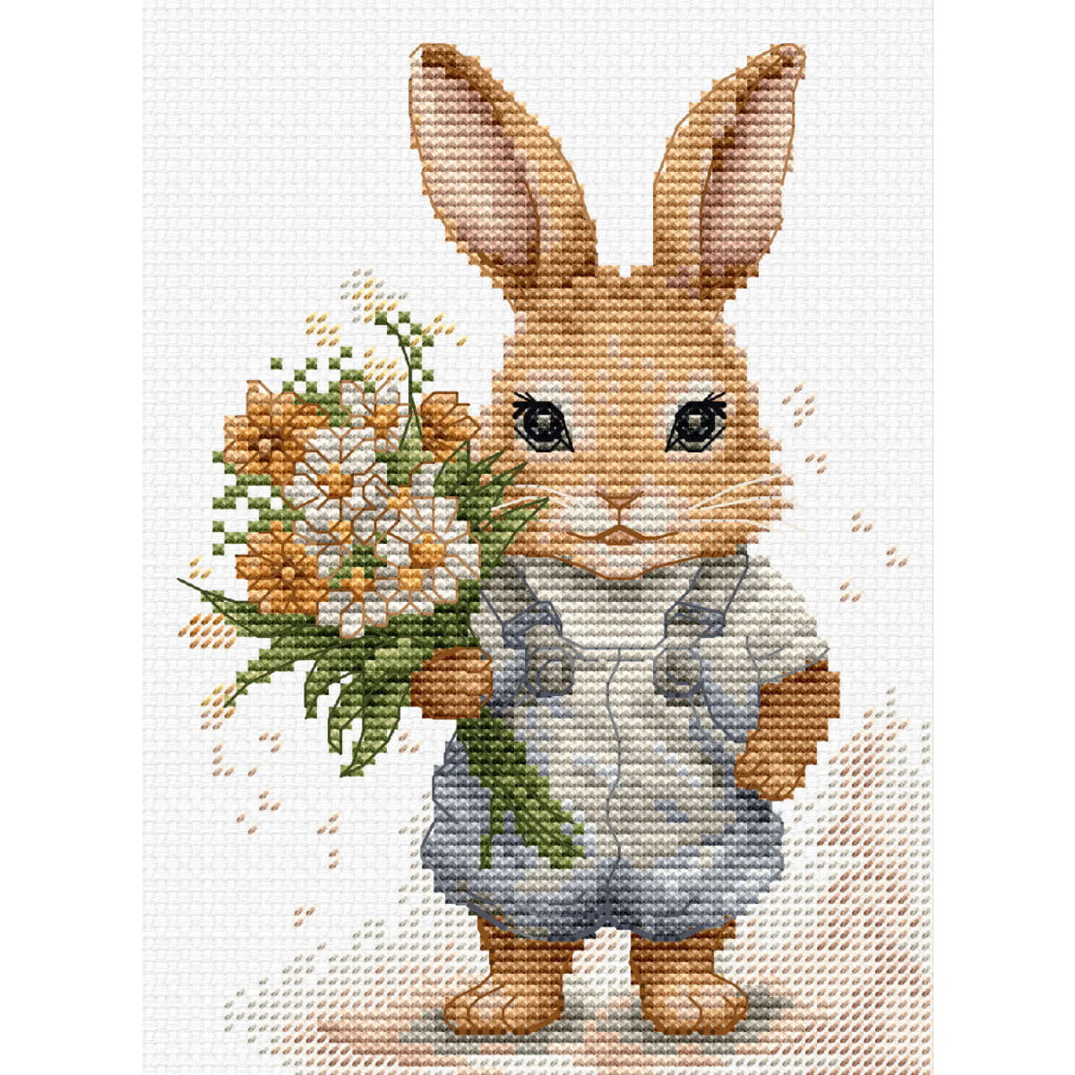 A cross stitch design showing an upright anthropomorphic...