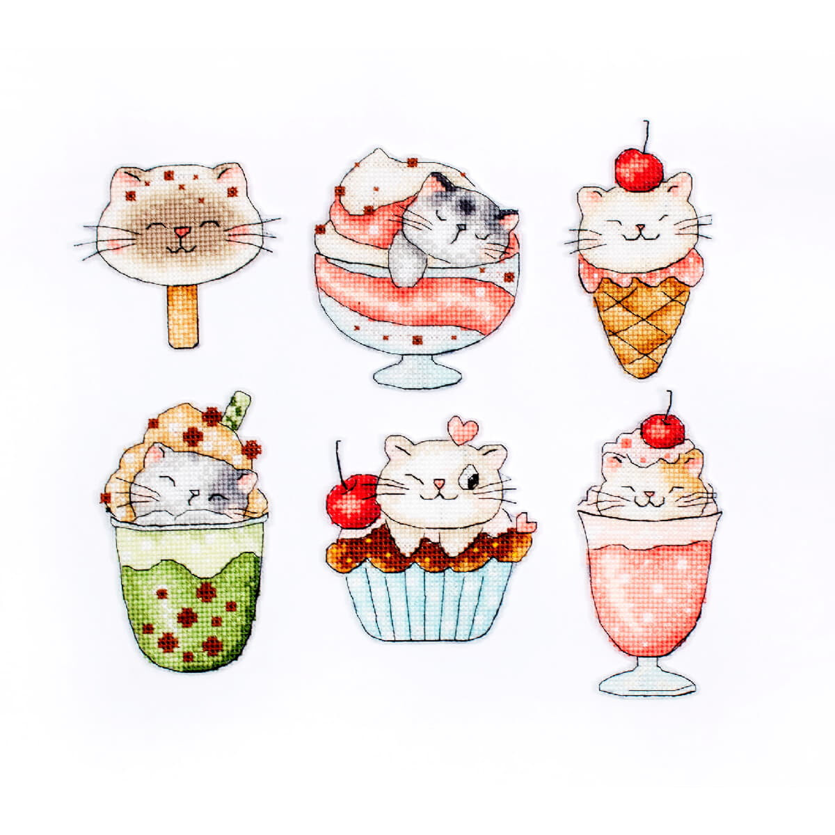 A cute Letistitch stick pack illustration of six desserts...