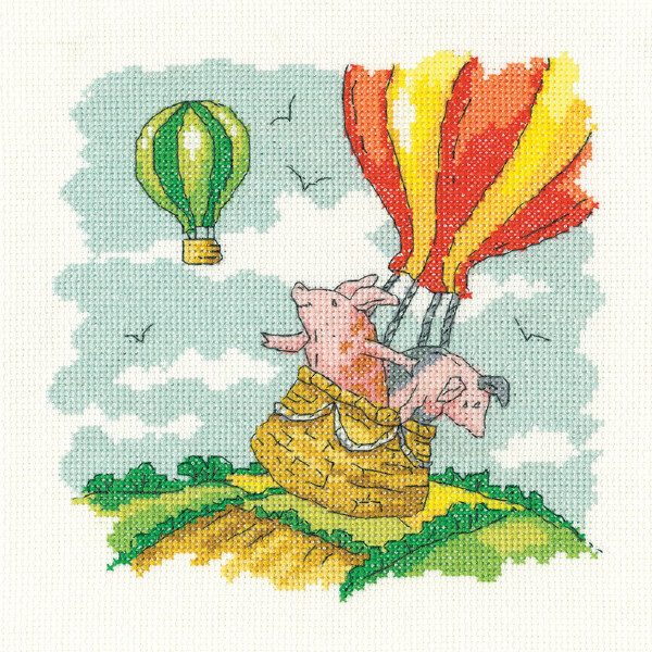 Heritage counted cross stitch kit Aida "Pigs Might Fly (A)", KCPF1704-A, 17x17cm, DIY