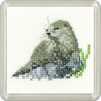 Heritage counted cross stitch kit with Coaster, Aida "Otter Coaster (A)", CFOT1706-A, Coaster size 8x8cm, DIY
