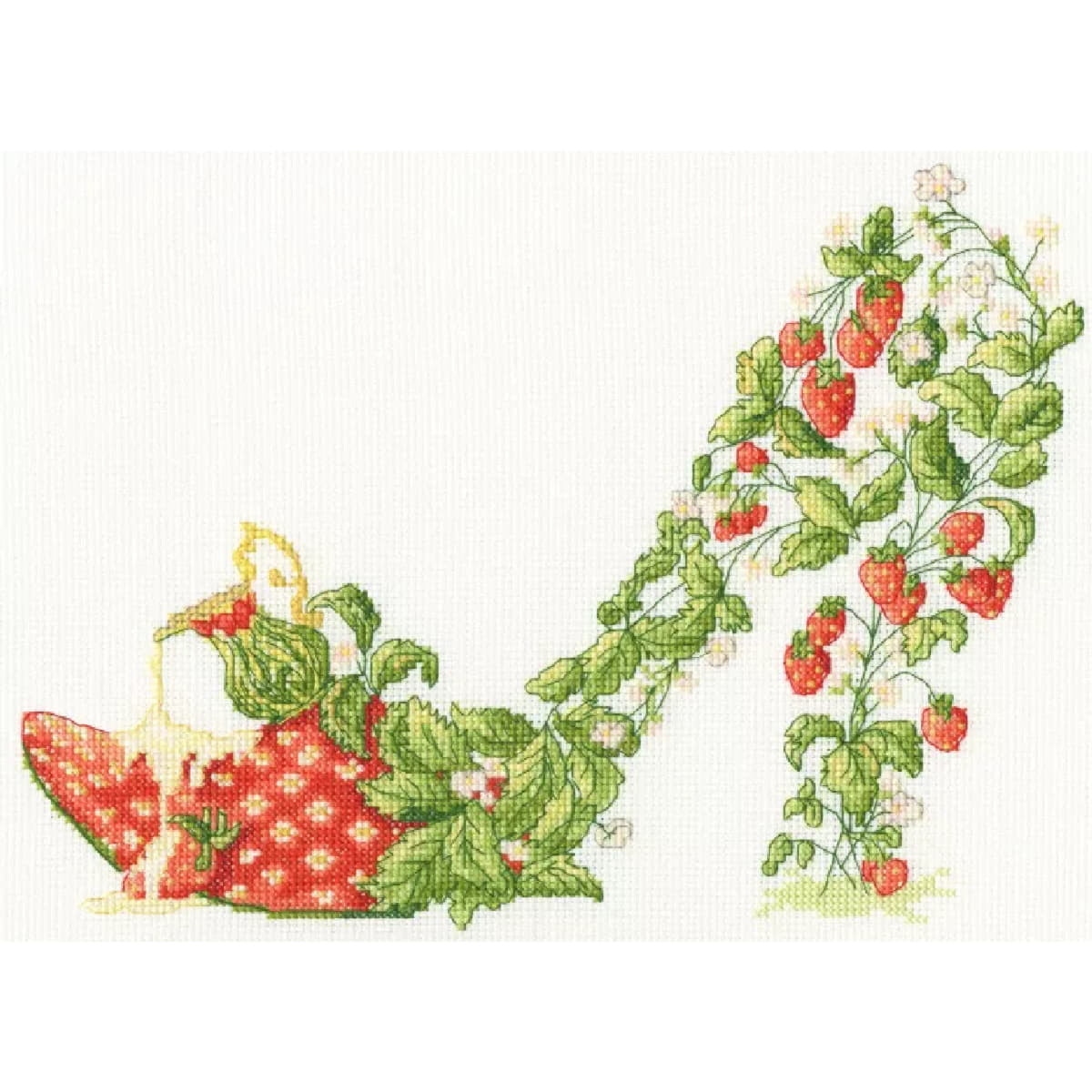 A cross stitch design of a stiletto shoe covered with...