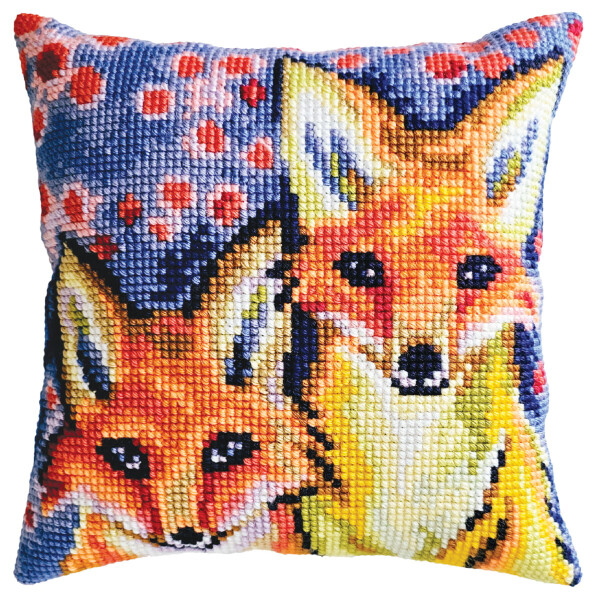 CDA stamped cross stitch kit cushion "Fox Cubs", 40x40cm, DIY