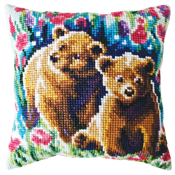 CDA stamped cross stitch kit cushion "Bear Cubs", 40x40cm, DIY