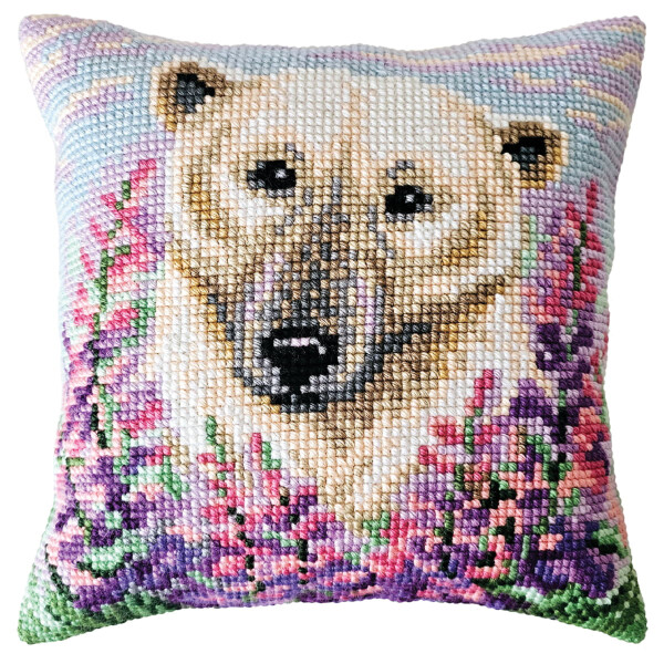 CDA stamped cross stitch kit cushion "Polar Bear", 40x40cm, DIY