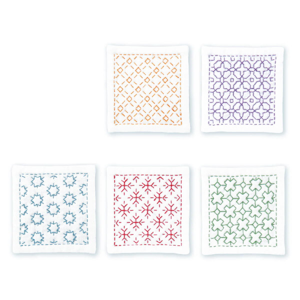 Набор для вышивания сашико Hitomezashi "Подставки белые 5шт с тонким протектором сашико", 10x10см, Оригинал из Японии