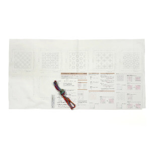 Olympus gestempeld Hitomezashi Sashiko stekenpakket "Onderzetters wit 5st met dun sashiko profiel", 10x10cm, Origineel uit Japan
