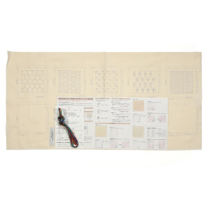 Olympus Hitomezashi Sashiko Stickpackung "Untersetzer ecru 5Stk mit dünnem Sashiko Garn", Stoff bedruckt, 10x10cm, Original aus Japan