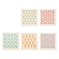 Olympus stamped Hitomezashi Sashiko stitch kit "Coasters ecru 5pcs with thin sashiko tread", 10x10cm, Original from Japan