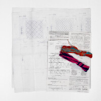 Olympus Hitomezashi Sashiko Stickpackung "Untersetzer weiß 5Stk", Stoff bedruckt, 10x10cm, Original aus Japan