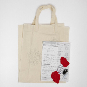 Olympus stamped Hitomezashi Sashiko stitch kit "Bag Ecru", 34x28cm, Original from Japan