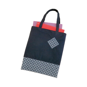 Olympus stamped Hitomezashi Sashiko stitch kit "Bag Navy", 34x28cm, Original from Japan