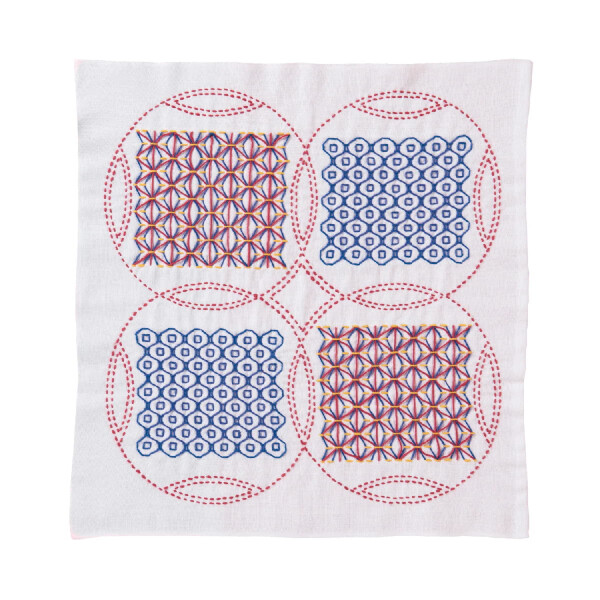 Набор для вышивания Kugurizashi Sashiko с печатью Olympus "Hana Fukin Asanoha & Zeni-sashi", 34x34 см, Оригинал из Японии