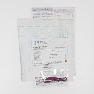Olympus gestempeld Sashiko borduurpakket "Zakdoek iine Shippou-Tsunagi", 20x20cm, Origineel uit Japan