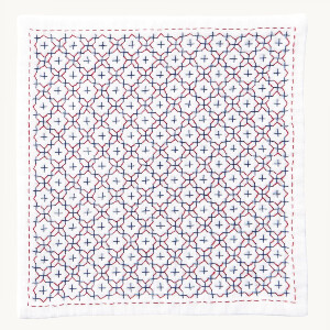 Kit de punto Hitomezashi Sashiko estampado Olympus "Handkerchief iine Jyuji-hanazashi", 20x20cm, Original de Japón