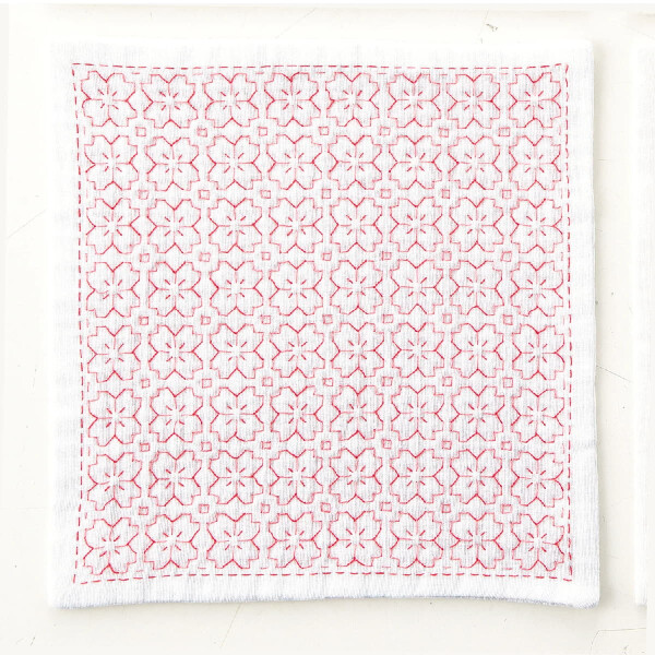 Набор для вышивания сашико Hitomezashi "Handkerchief iine Cherry Blossom", 20x20 см, оригинал из Японии