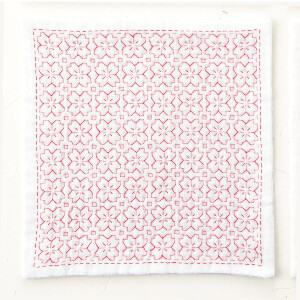 Olympus stamped Hitomezashi Sashiko stitch kit "Handkerchief iine Cherry Blossom", 20x20cm, Original from Japan