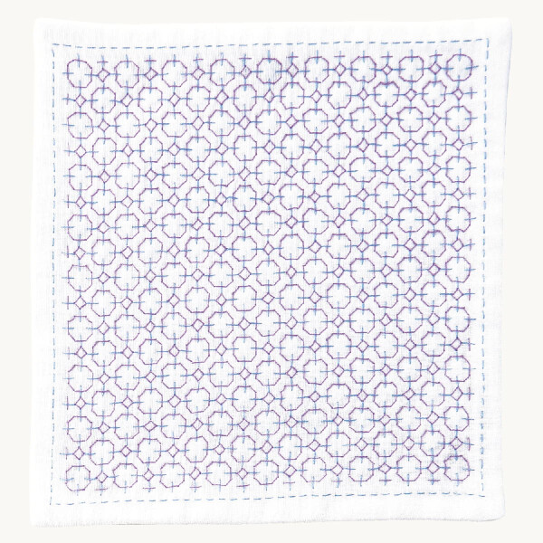 Набор для вышивания Hitomezashi Sashiko с печатью Olympus "Handkerchief iine Hydorangea", 20x20 см, Оригинал из Японии