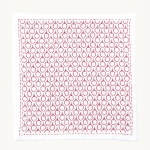 Olympus stamped Hitomezashi Sashiko stitch kit "Handkerchief iine Apple", 20x20cm, Original from Japan