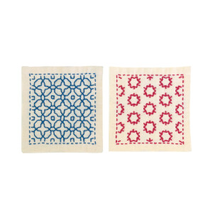 Olympus stamped Hitomezashi Sashiko stitch kit "Coasters ecru 2pcs", 10x10cm, Original from Japan