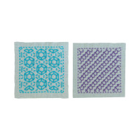 Olympus gestempeld Hitomezashi Sashiko borduurpakket "Onderzetters lichtblauw 2st", 10x10cm, Origineel uit Japan