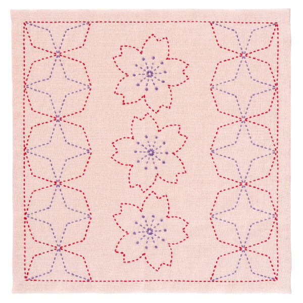 Набор для вышивания сашико с печатью Олимп "Цветущая вишня Хана Фукин и Каку-сиппоу", 33x33 см, Оригинал из Японии