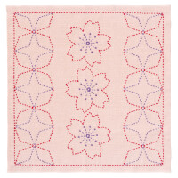 Olympus gestempeld Sashiko borduurpakket "Hana Fukin Cherry Blossom and Kaku-shippou", 33x33cm, Origineel uit Japan