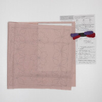 Olympus gestempeld Sashiko borduurpakket "Hana Fukin Cherry Blossom and Kaku-shippou", 33x33cm, Origineel uit Japan