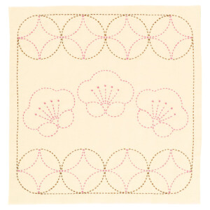 Olympus gestempeld Sashiko borduurpakket "Hana Fukin Plum en Maru-Shippou", 33x33cm, Origineel uit Japan