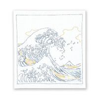 Kit de punto sashiko estampado Olympus "Serie Hana Fukin Hokusai Katsushika La gran ola de Kanagawa", 34x34cm, Original de Japón