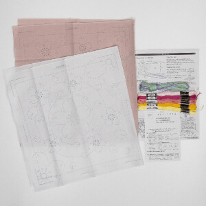 Olympus stamped Sashiko stitch kit "Hana Fukin Cherry Blossom and Riverside, Set of 2", 31x31cm, Original from Japan