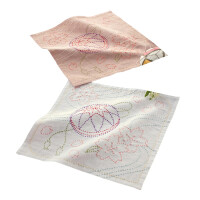 Olympus stamped Sashiko stitch kit "Hana Fukin Cherry Blossom and Temari, Set of 2", 31x31cm, Original from Japan