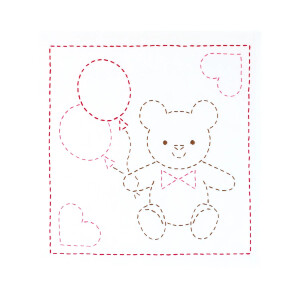 Olympus gestempeld Sashiko borduurpakket "Hana Fukin Bear", 34x34cm, Origineel uit Japan
