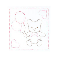 Olympus stamped Sashiko stitch kit "Hana Fukin Bear", 34x34cm, Original from Japan