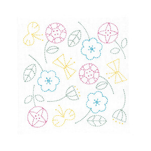Olympus stamped Sashiko stitch kit "Hana Fukin Nordic Designs Flower", 34x34cm, Original from Japan