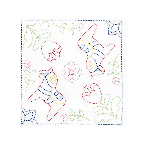 Olympus stamped Sashiko stitch kit "Hana Fukin Nordic Designs Donara House", 34x34cm, Original from Japan
