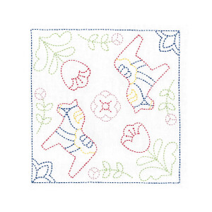 Olympus stamped Sashiko stitch kit "Hana Fukin Nordic Designs Donara House", 34x34cm, Original from Japan